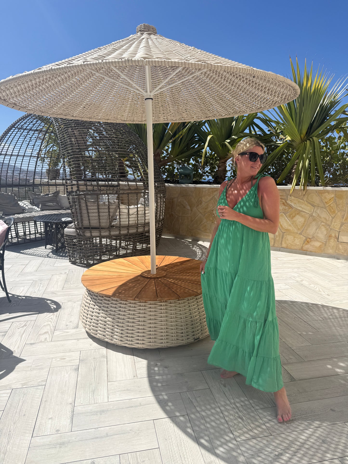 Kelly Green Tie Strap Tiered Maxi Dress