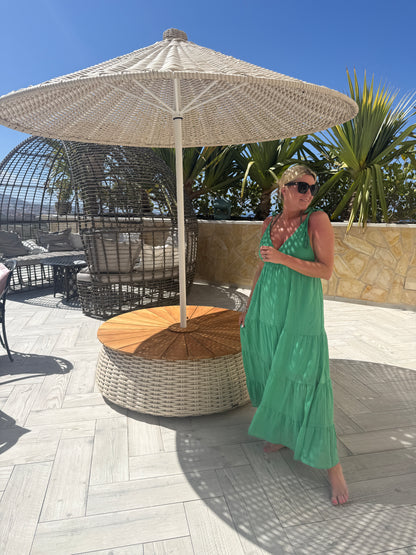 Kelly Green Tie Strap Tiered Maxi Dress