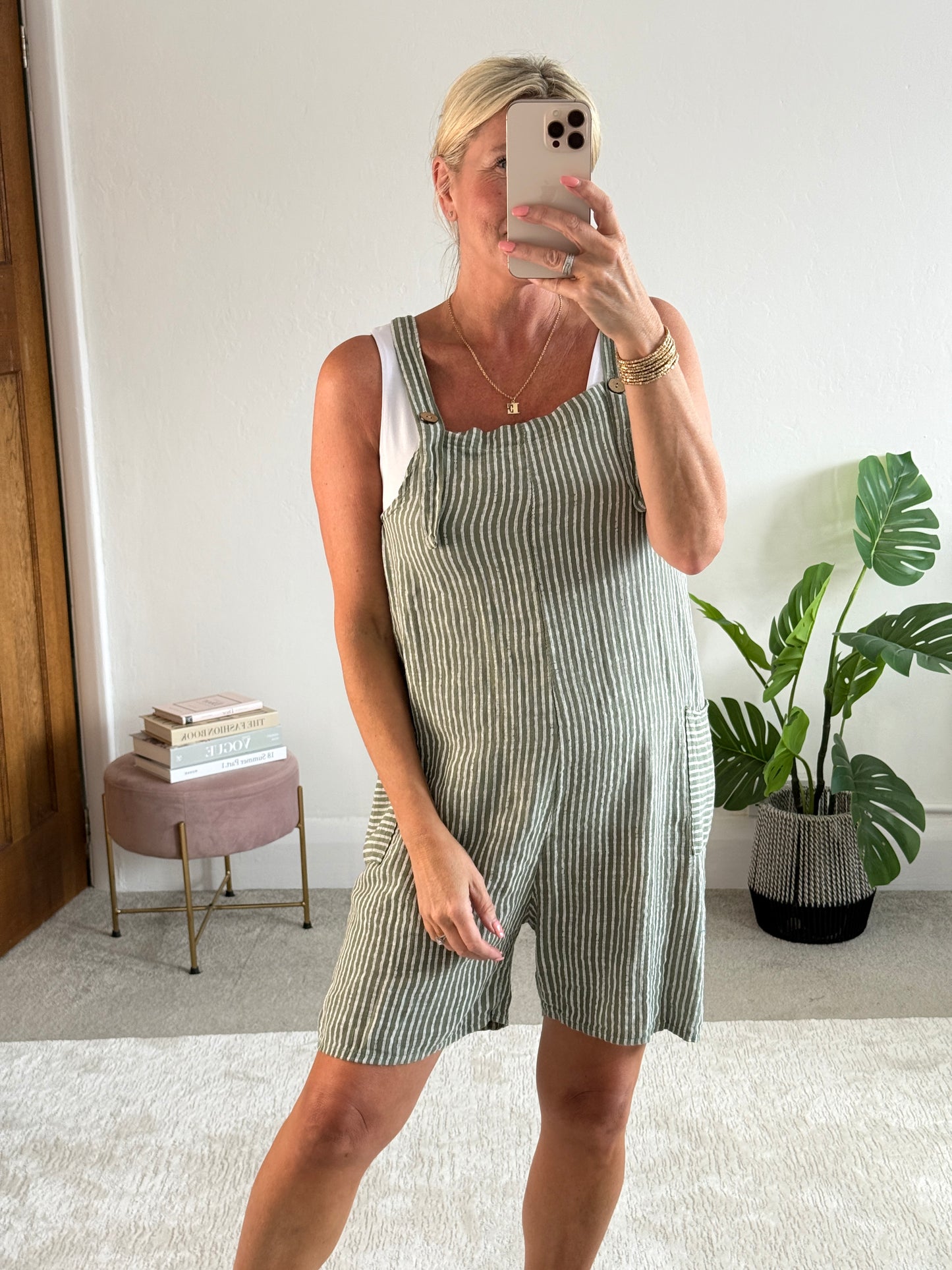 Khaki Stripe Dungaree Playsuit