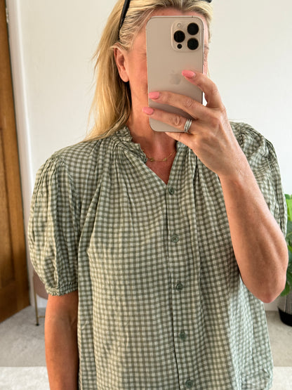 Navy/White Gingham Puff Sleeve Blouse