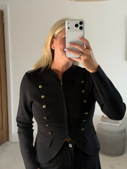 Black Military Button Zip Knit Jacket
