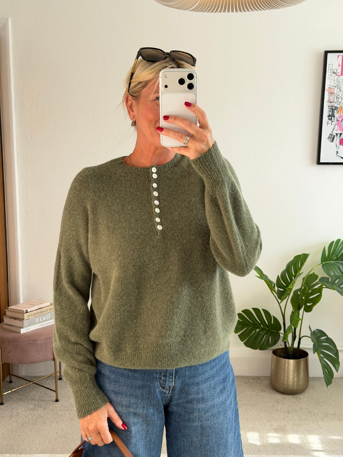 Khaki Alpaca Mix Button Jumper