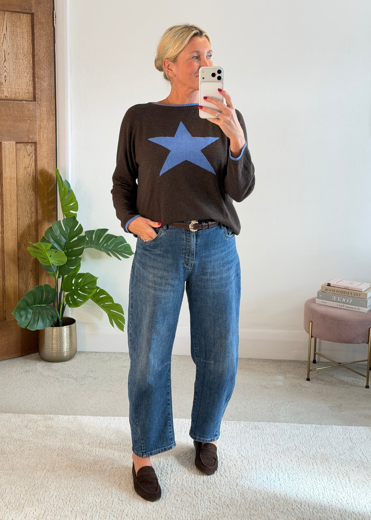 Chocolate/Cornflower Cashmere Mix Star Jumper