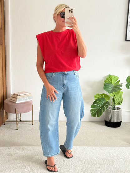 Red Structured Shoulder T-Shirt