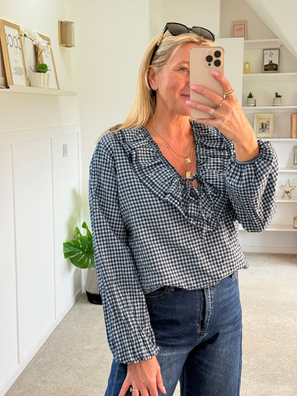 Pink Gingham Ruffle Blouse
