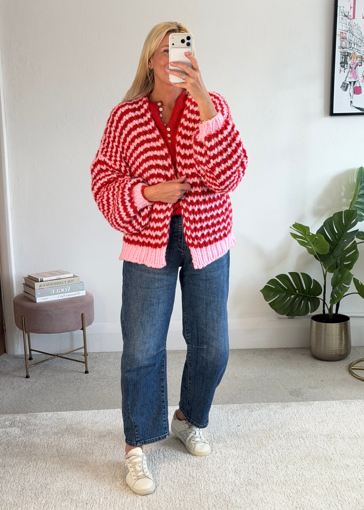 Red/Pink Cosy Stripe Cardigan