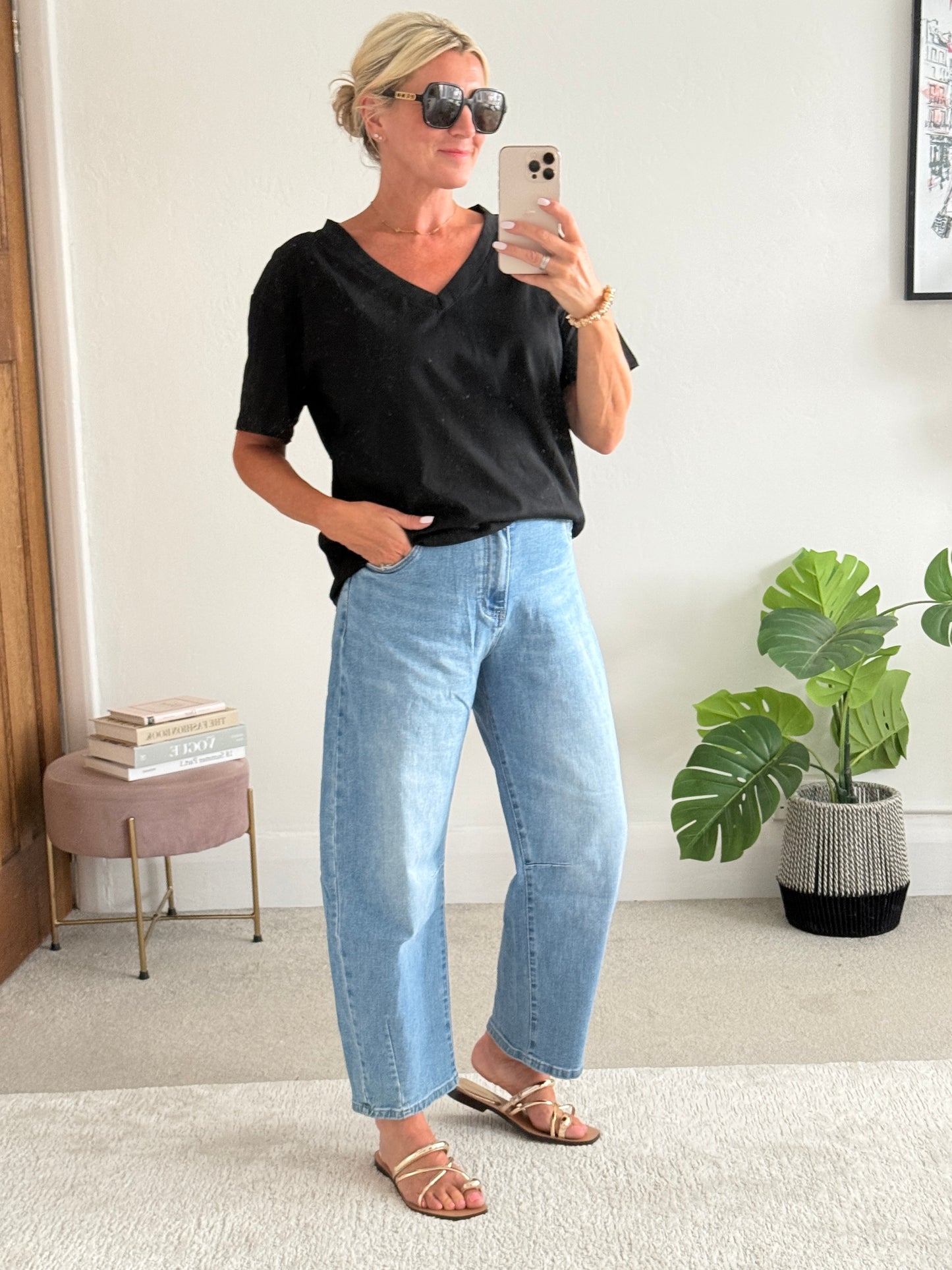 Black Relaxed V-Neck T-Shirt