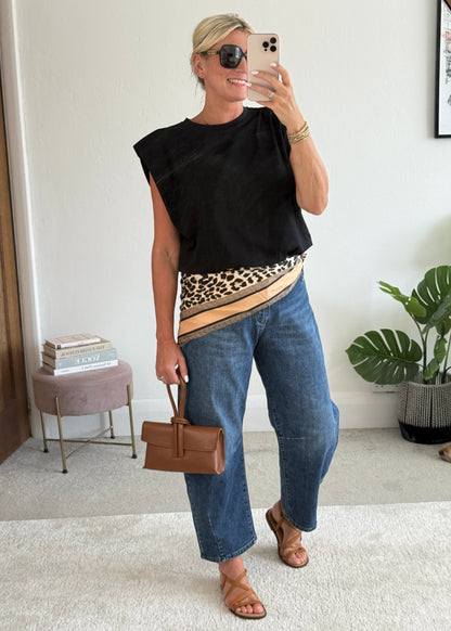 Black Structured Shoulder T-Shirt