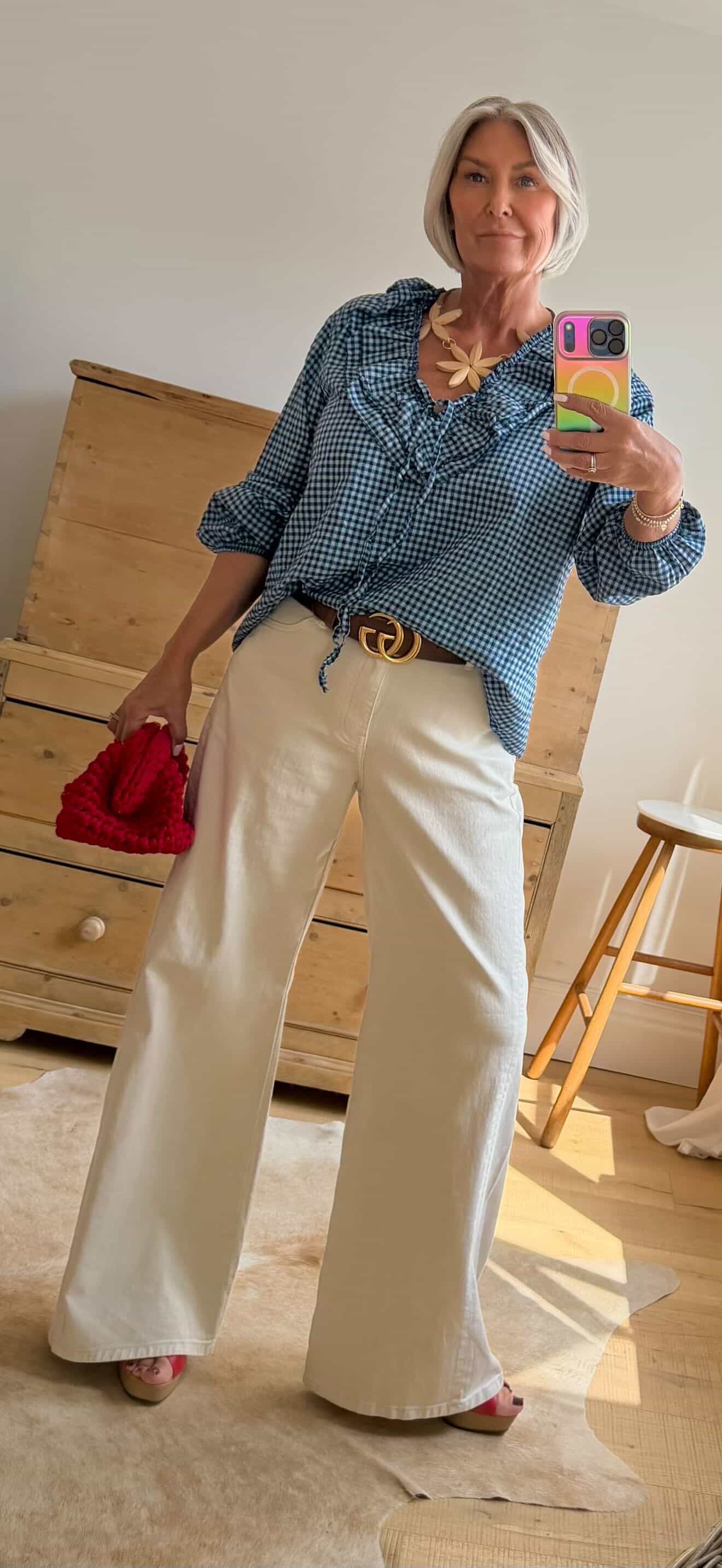 Pink Gingham Ruffle Blouse
