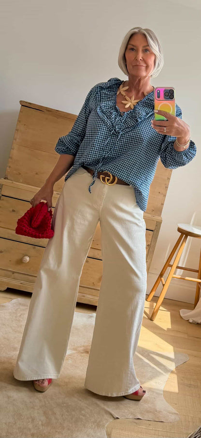 Pink Gingham Ruffle Blouse