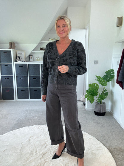 Dk Grey Sequin Animal Cardigan