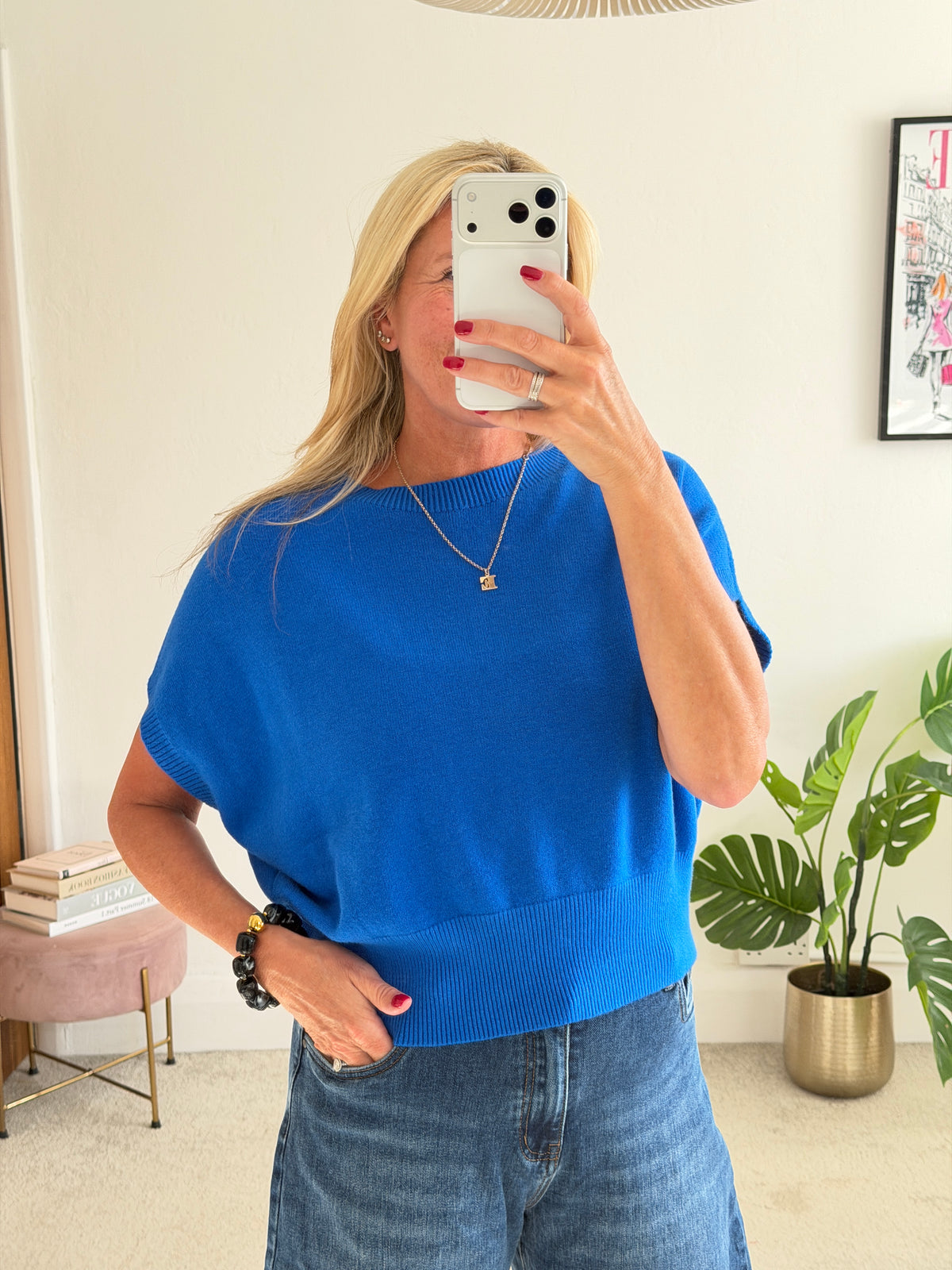 Cobalt S/Sleeve Batwing Jumper