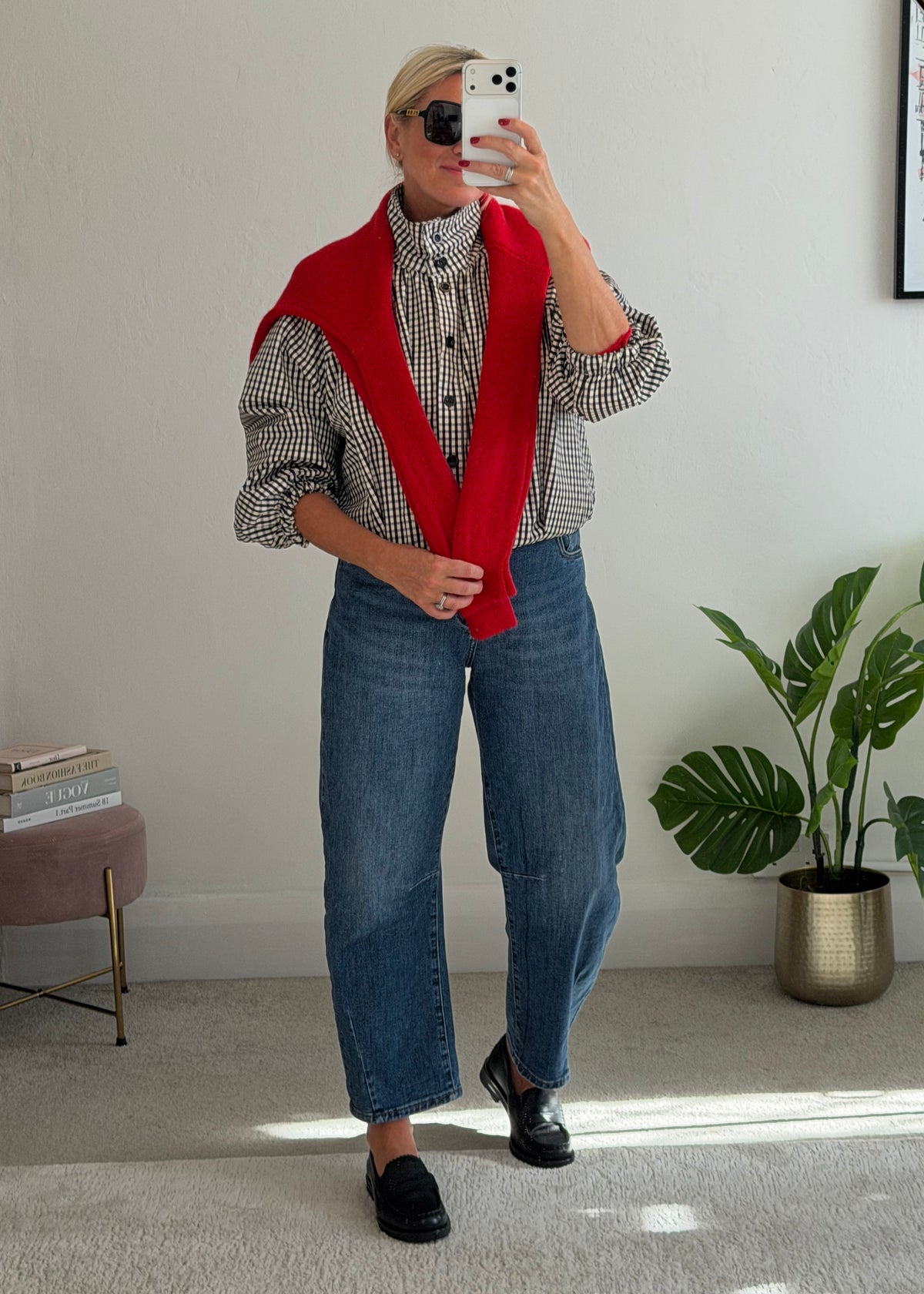 Black Check Funnel Neck Jacket