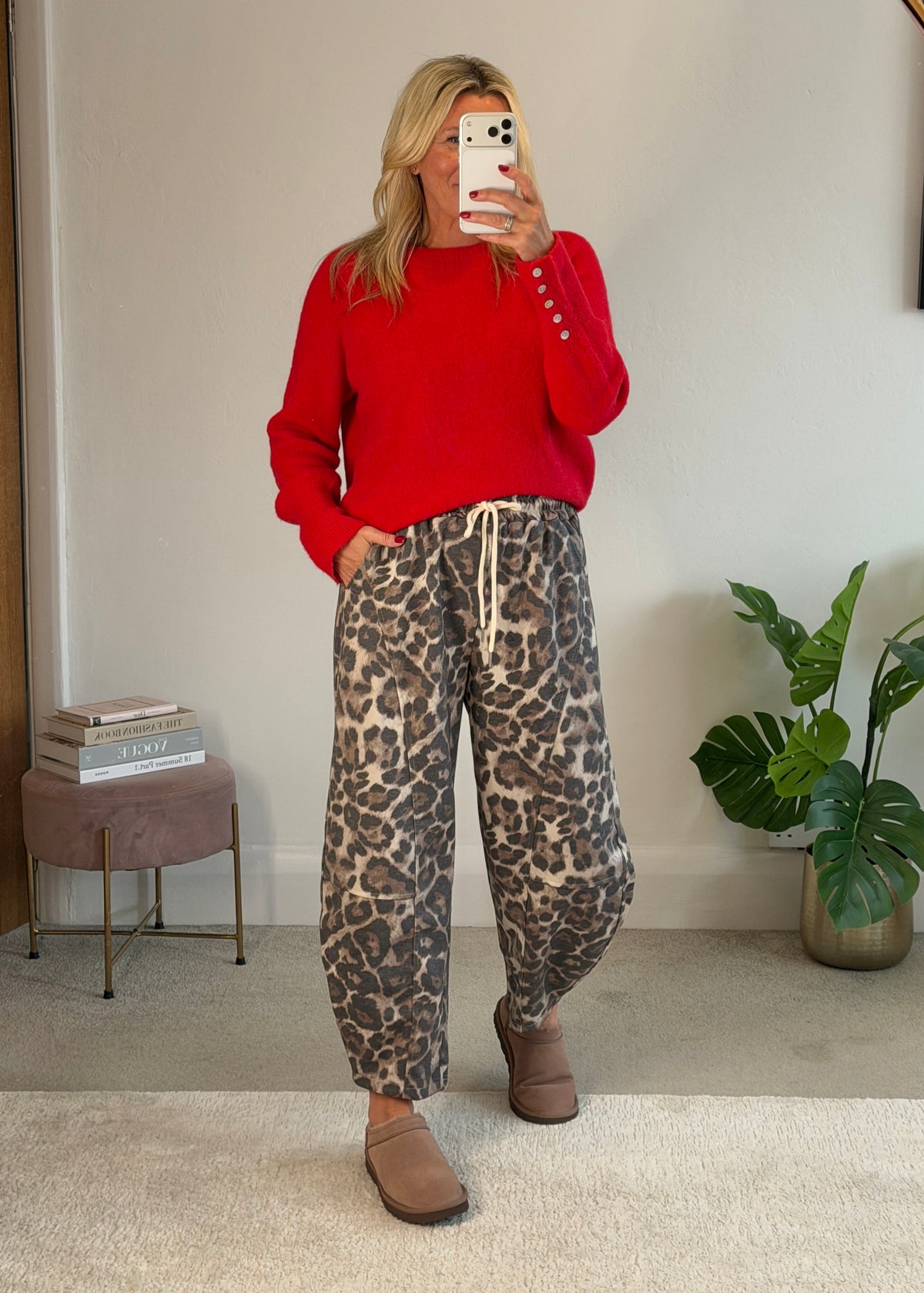 Red Alpaca Mix Button Cuff Jumper