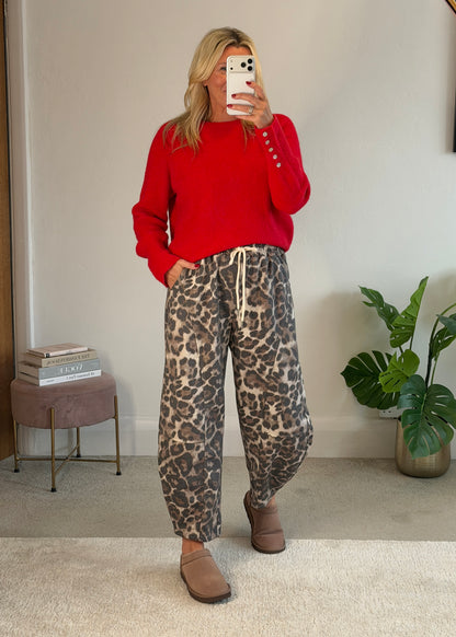 Red Alpaca Mix Button Cuff Jumper