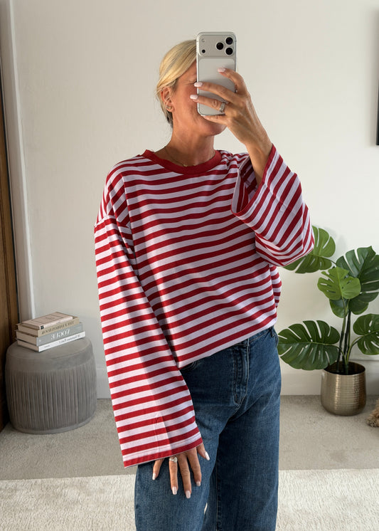 Berry/Pink Stripe Relaxed T Shirt