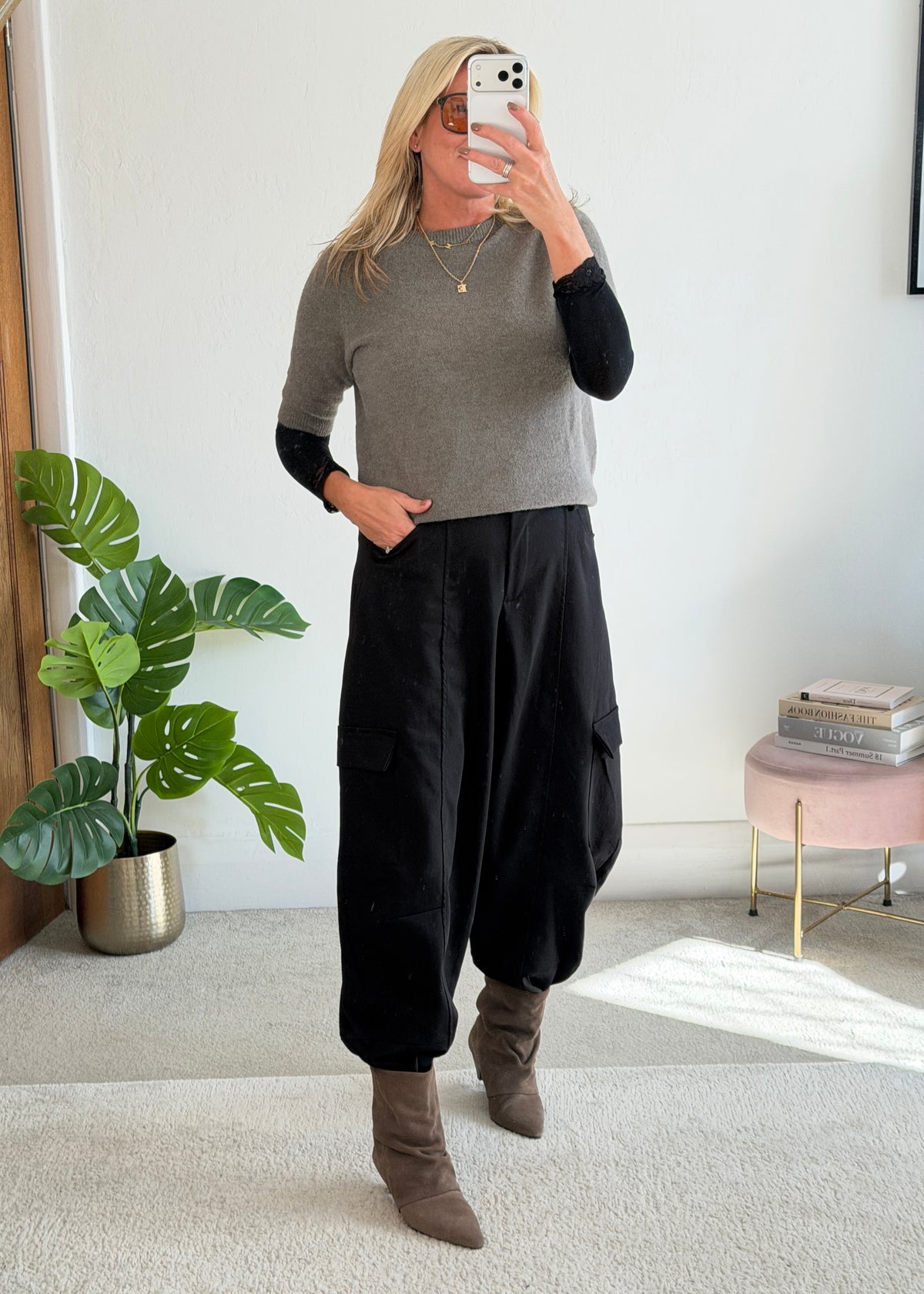 Black Barrel Leg Cargo Trousers
