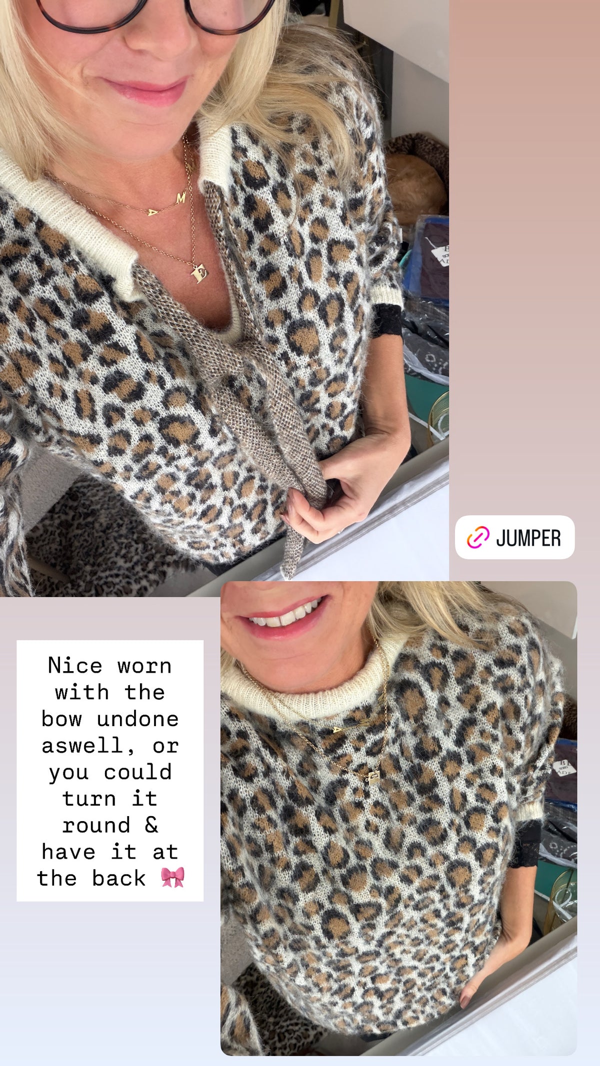 Leopard Print Bow Tie Jumper