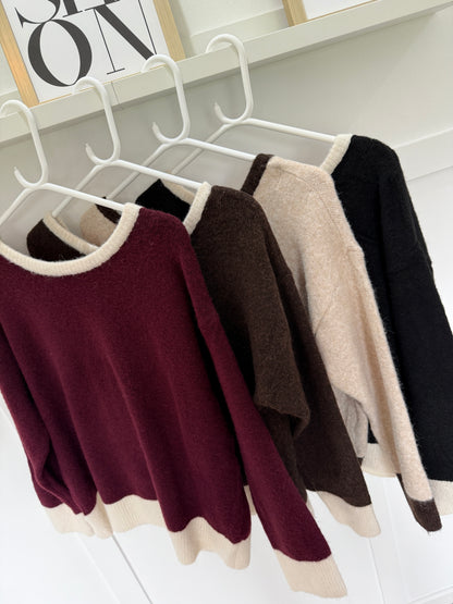Black/Cream Contrast Bow Back Jumper