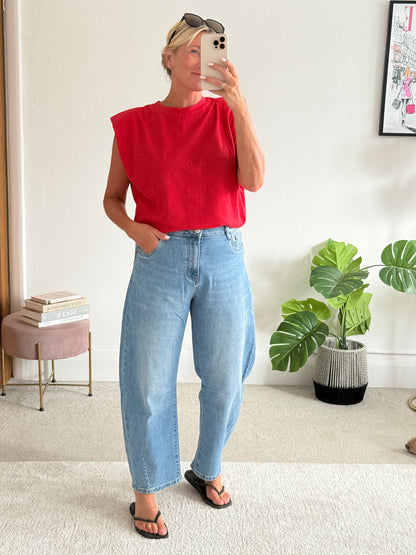 Red Structured Shoulder T-Shirt