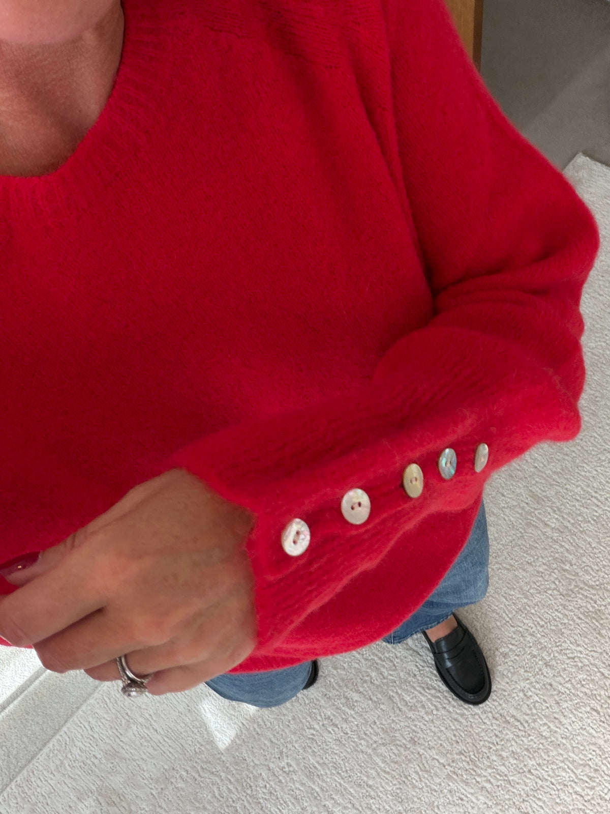 Chocolate Alpaca Mix Button Cuff Jumper