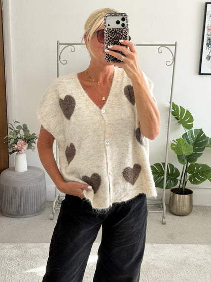 Mocha/Bordeaux Oversized Heart Cardigan