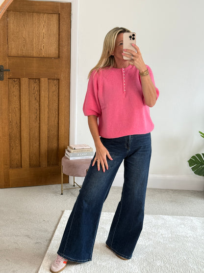 Navy Alpaca Mix Diamanté Button Jumper