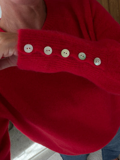 Chocolate Alpaca Mix Button Cuff Jumper