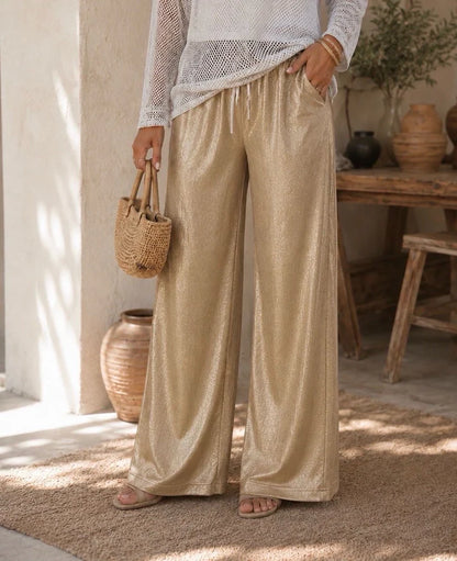 Gold Metallic Wide Leg Trousers