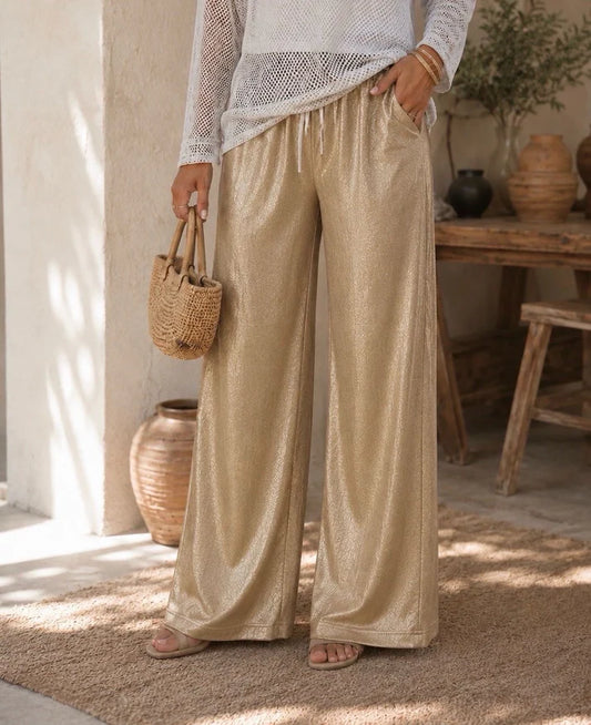 Gold Metallic Wide Leg Trousers