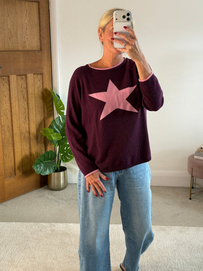 Plum/Pink Cashmere Mix Star Jumper