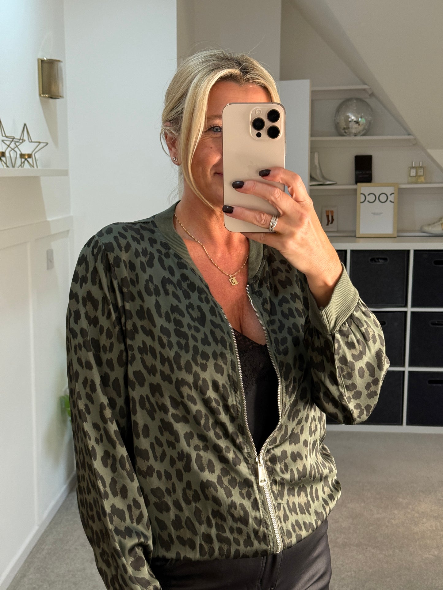 Khaki Leopard Silk Mix Bomber Jacket