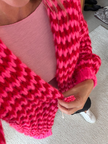 Hot Pink/Red Cosy Stripe Cardigan