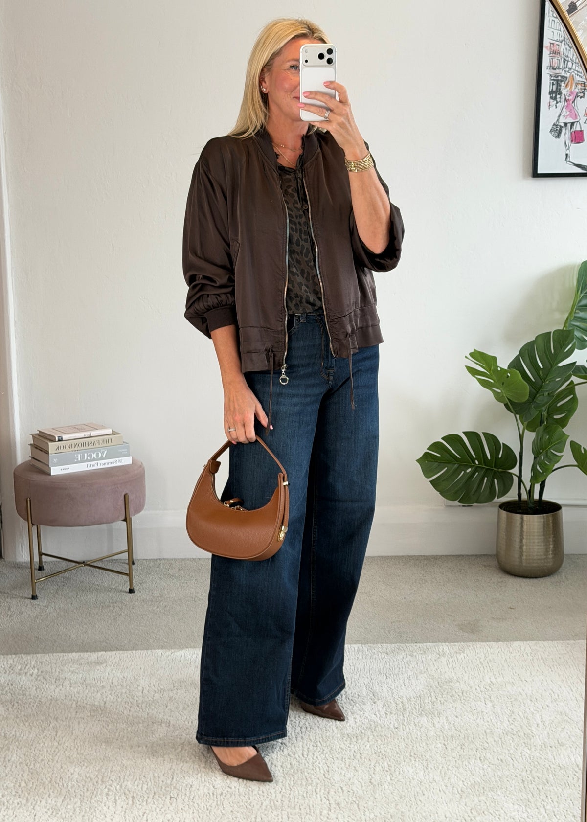 Chocolate Leopard 3/4 Puff Sleeve Blouse