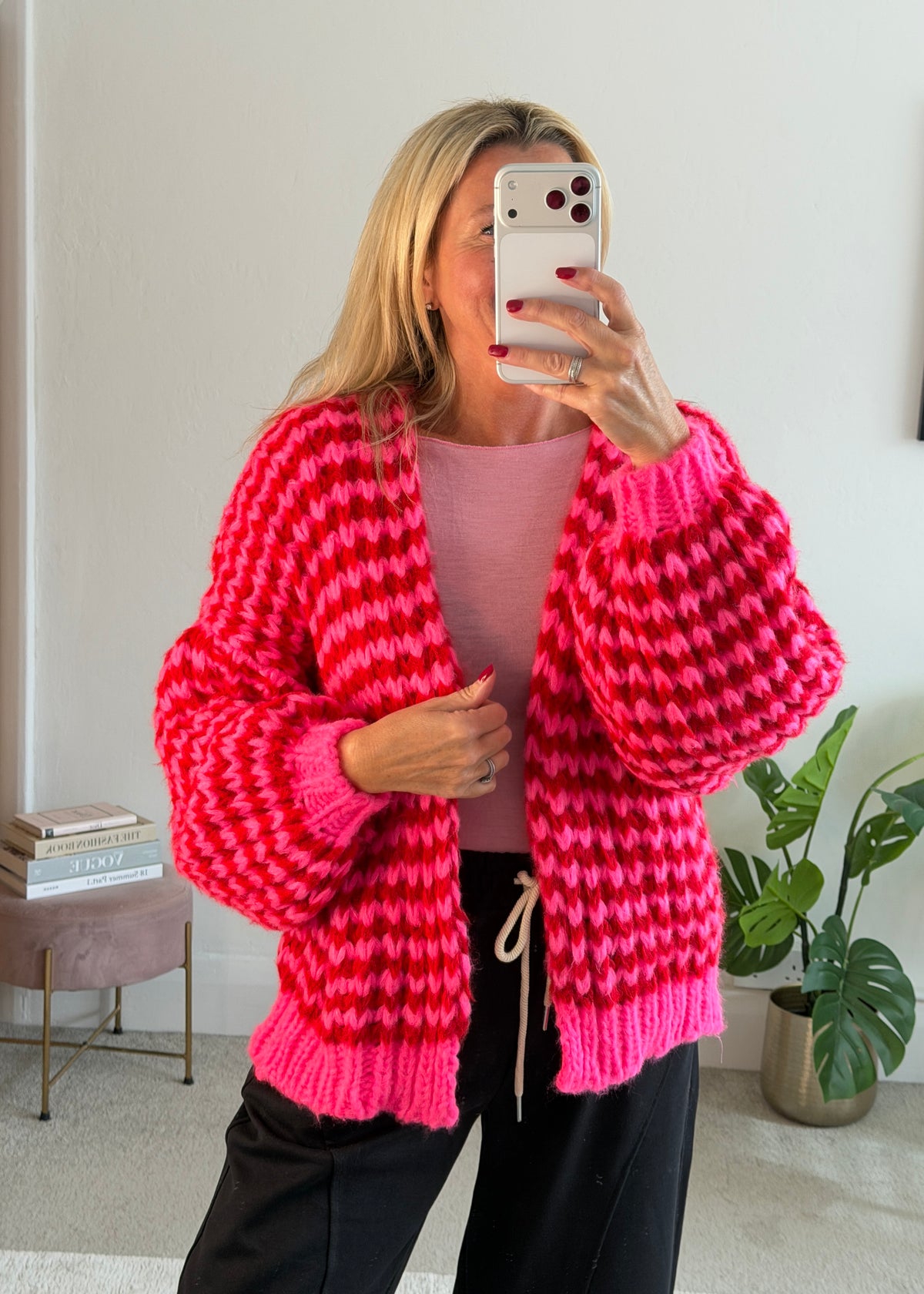 Hot Pink/Red Cosy Stripe Cardigan