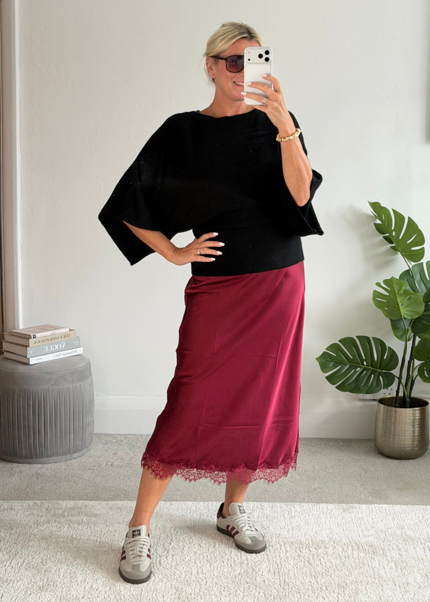 Black 3/4 Sleeve Batwing Jumper