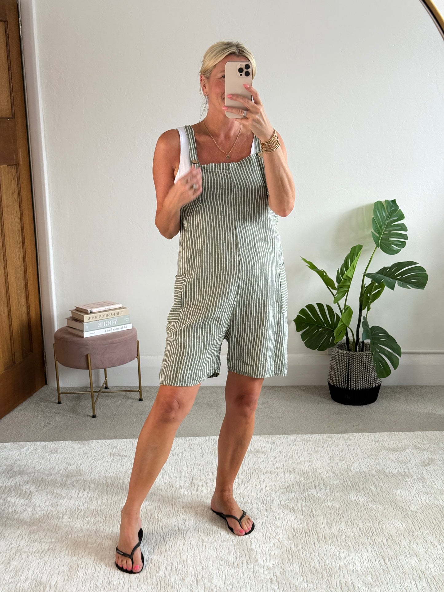 Khaki Stripe Dungaree Playsuit