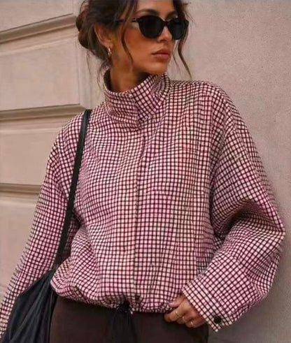 Chocolate Check Funnel Neck Jacket