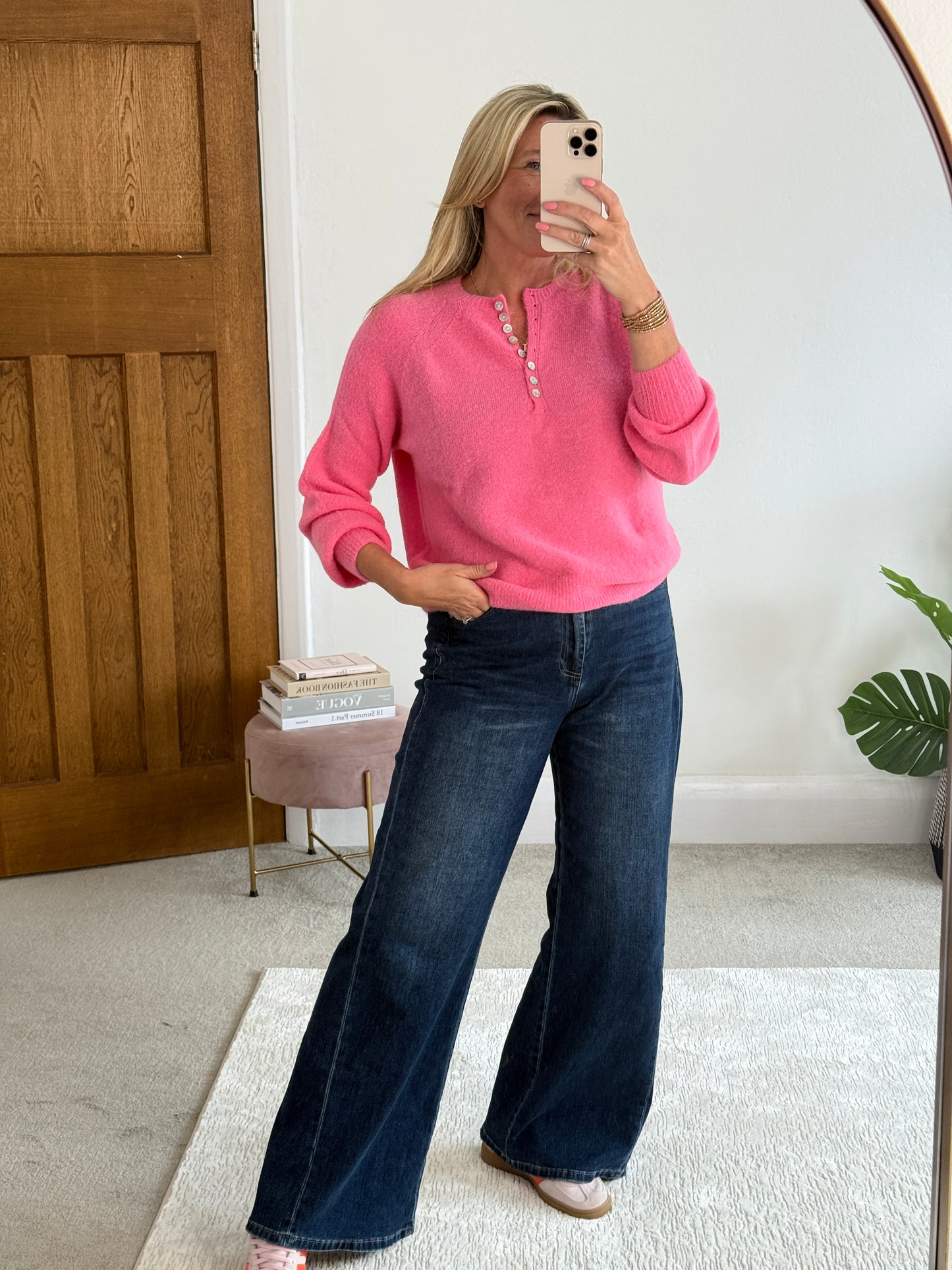 Bubblegum Pink Alpaca Mix Button Jumper
