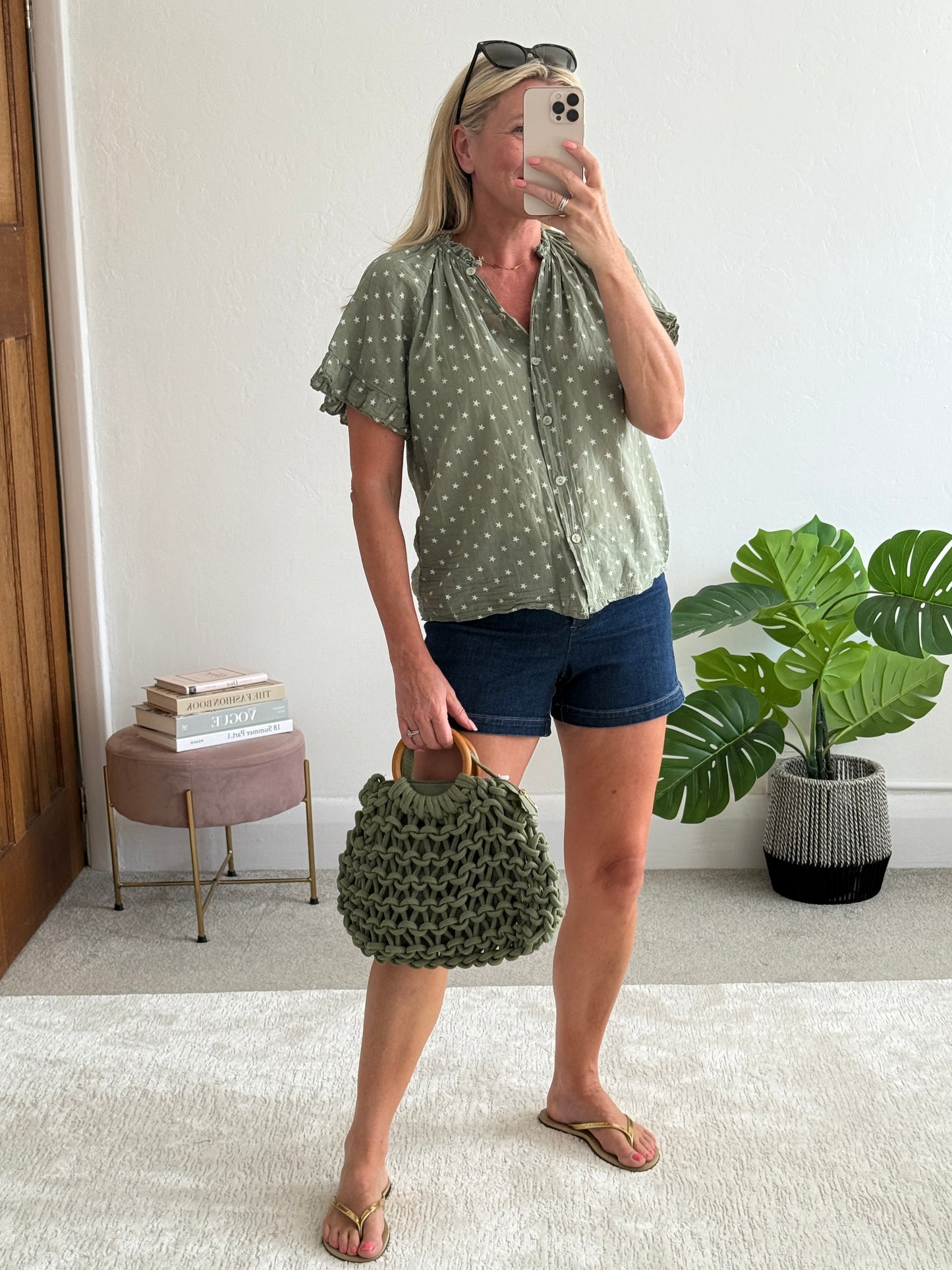 Navy Star Frill Sleeve Blouse