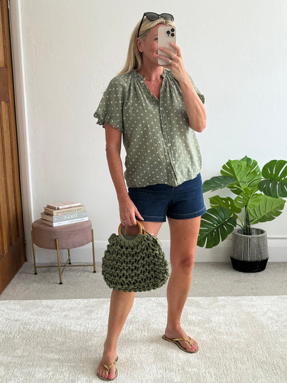 Navy Star Frill Sleeve Blouse