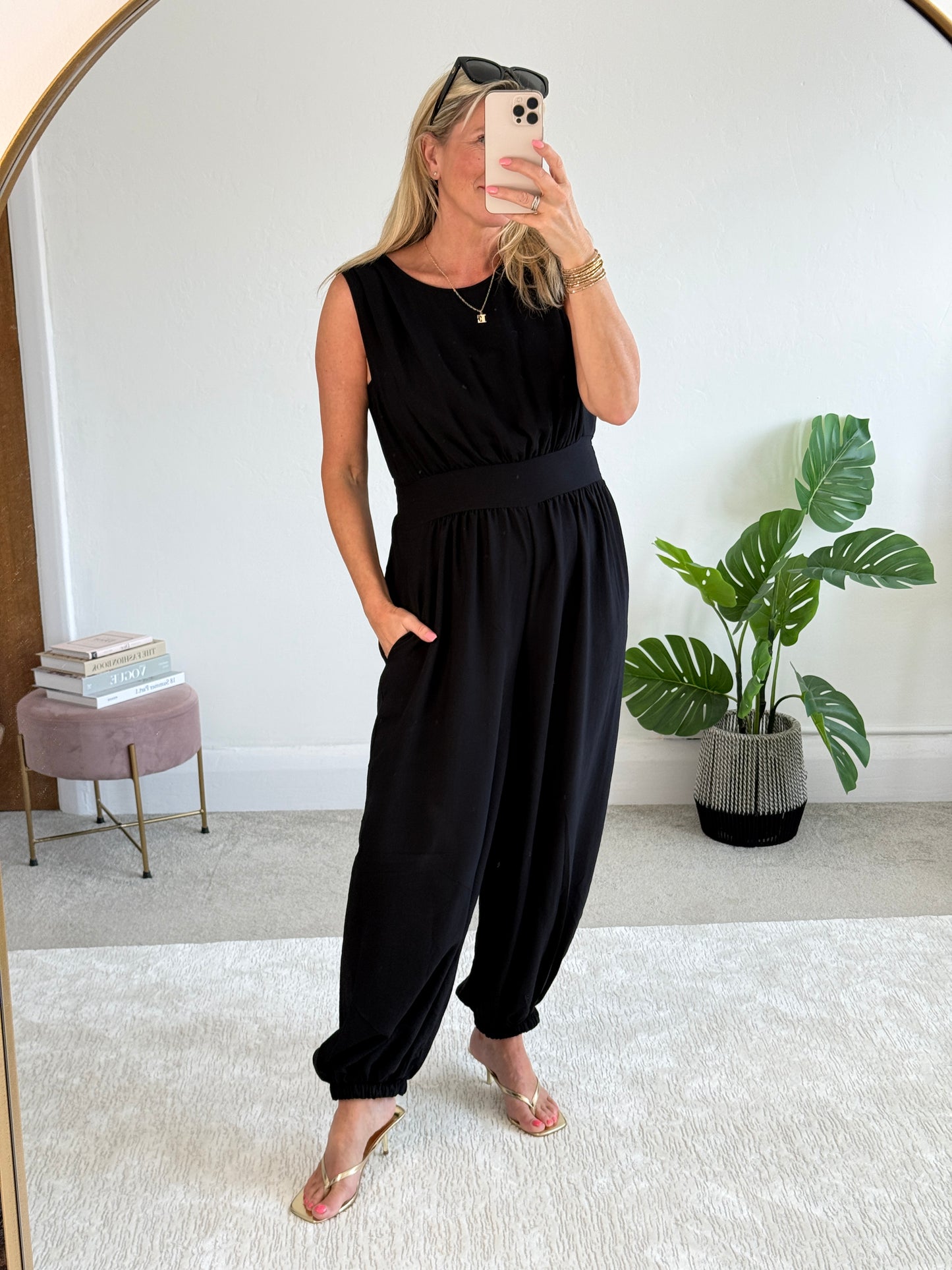 Black Elasticated Sleeveless Harem Jumpsuit
