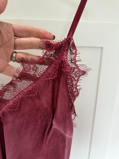 Camel Satin Lace Asymmetric Cami Top