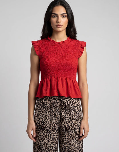 Black Smocked Peplum Top
