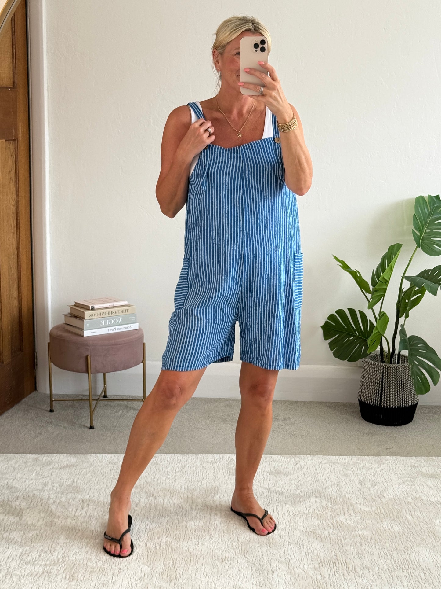 Cobalt Stripe Dungaree Playsuit