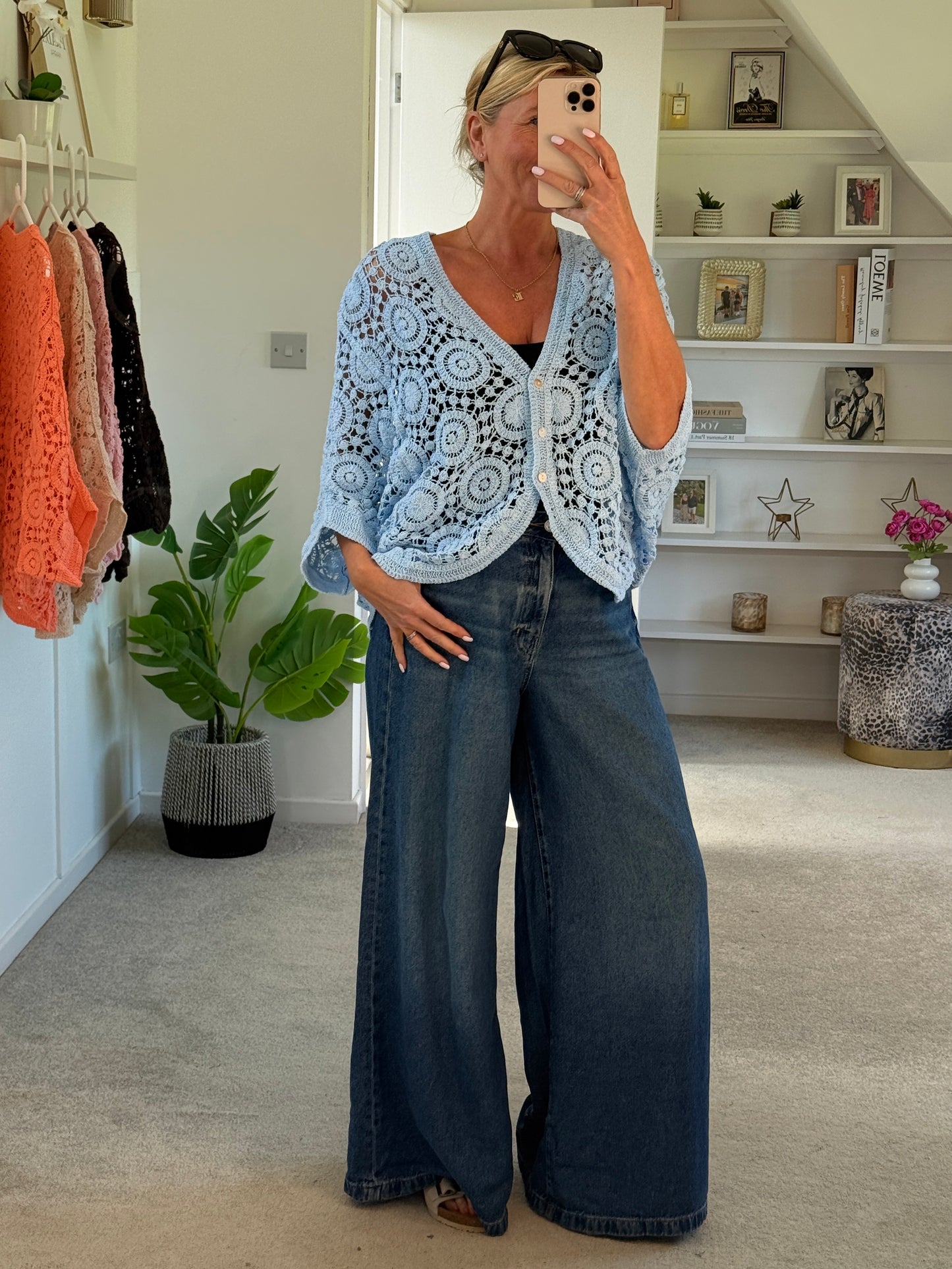 Baby Blue Circle Design Crochet Cardigan
