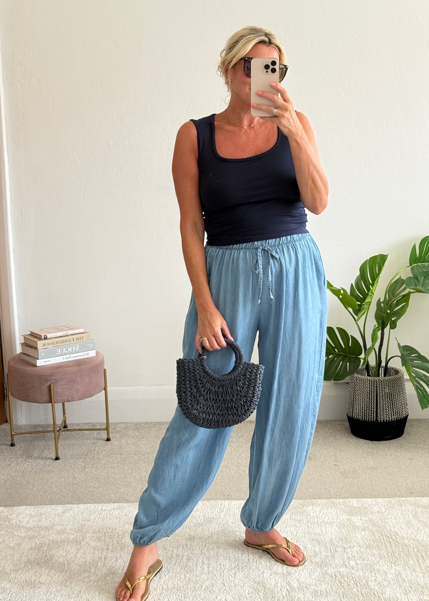 Light Denim Chambray Balloon Trousers