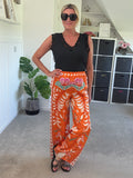 Orange Silk Mix Printed Trousers