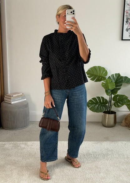 Navy Polka Dot Frill Shacket