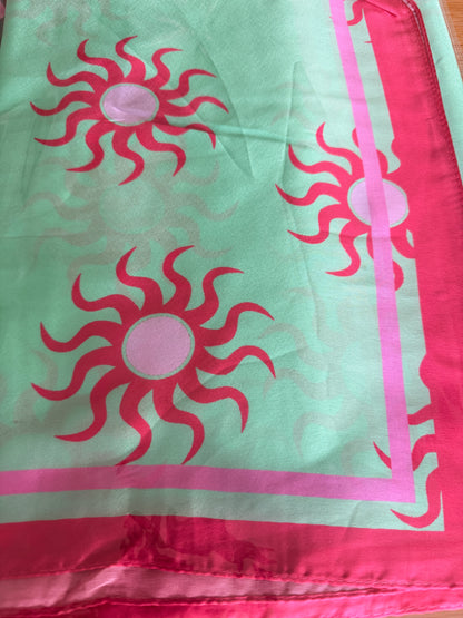 Mint/Pink Sun Print Floaty Kaftan Dress